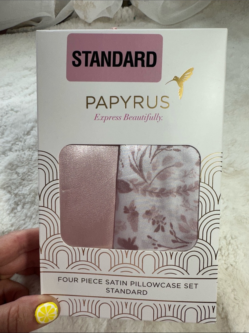 Papyrus set of 4 light pink and floral satin pillowcase set — standard size